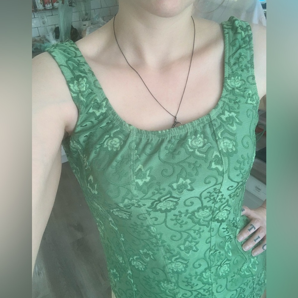 Arianne Cottagecore Renaissance Fairycore Whimsigoth Green Floral Top
